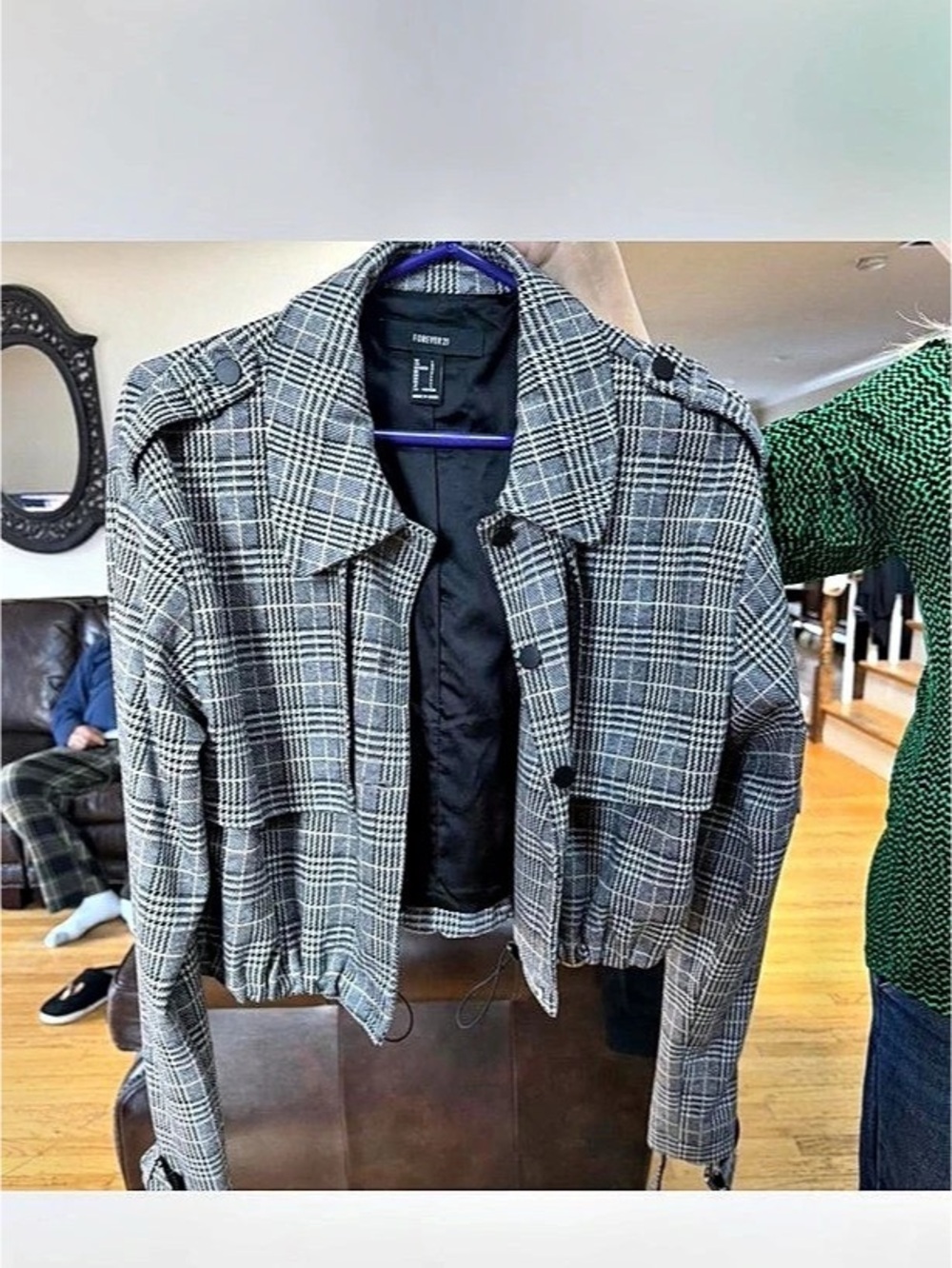 Forever 21 Plaid Blazer in Gray & Black